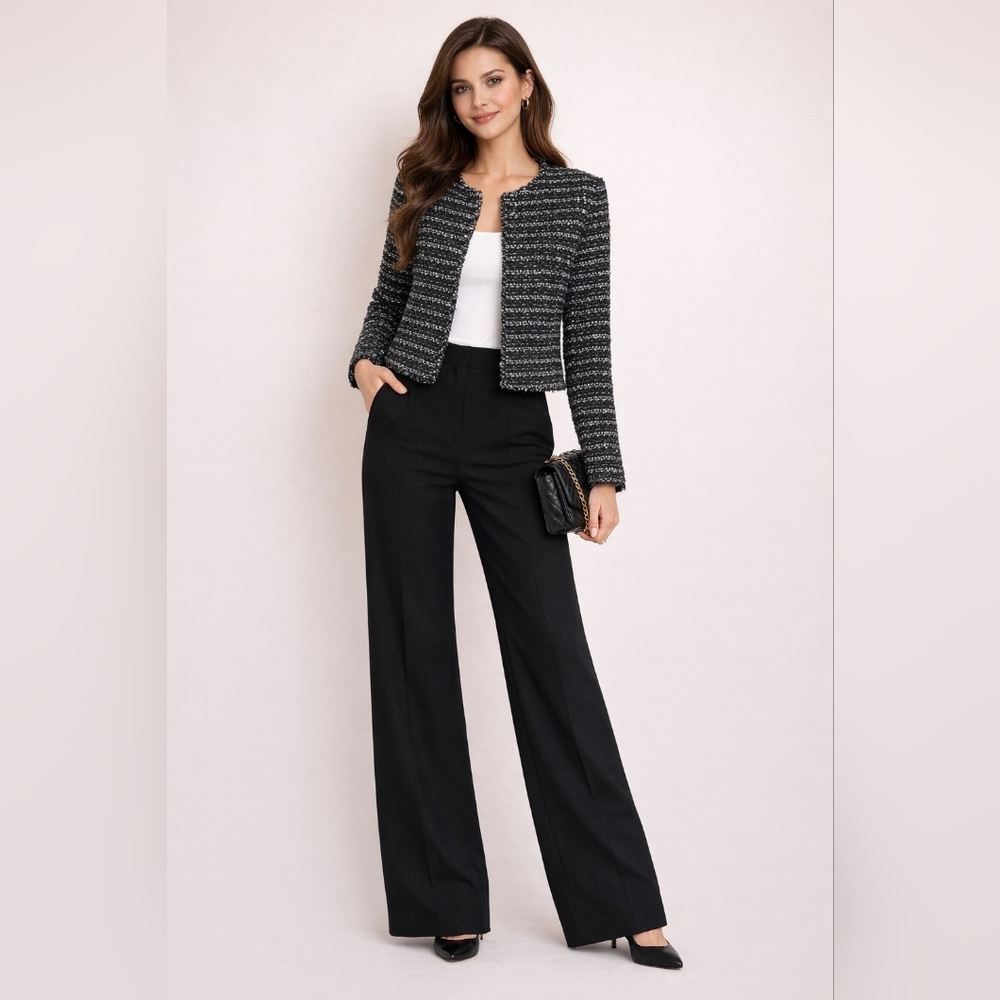 Club Monaco Black White Tweed Raw Edge Wool Blend Jacket Chanel Vibes Blazer 2